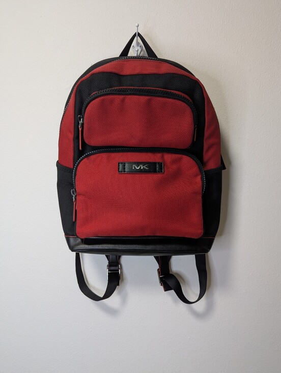 Michael Kors Handbags - Michael Kors Red and Black Kent Sport Utility Backpack with Front Zip Pockets